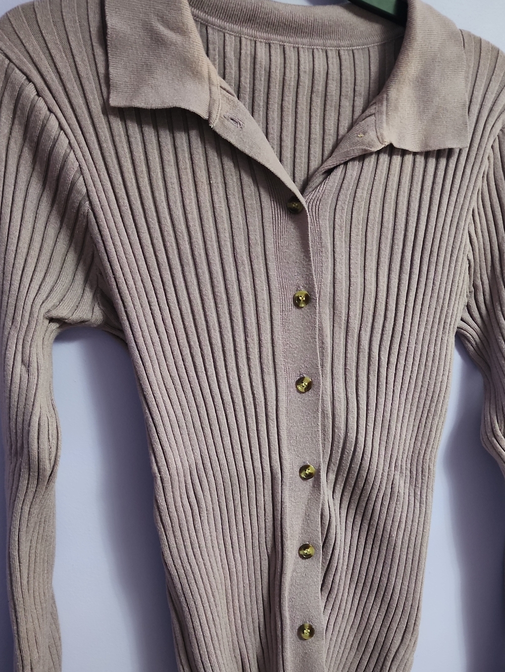 Zaful Purple Ribbed Button-Front Collared Top